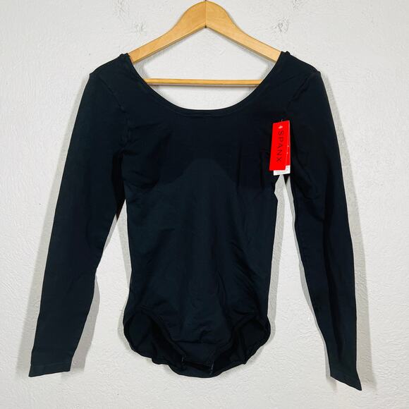 NEW! Spanx Scoop Neck One Piece Bodysuit Long Sleeve Very Black - L - Picture 2 of 4